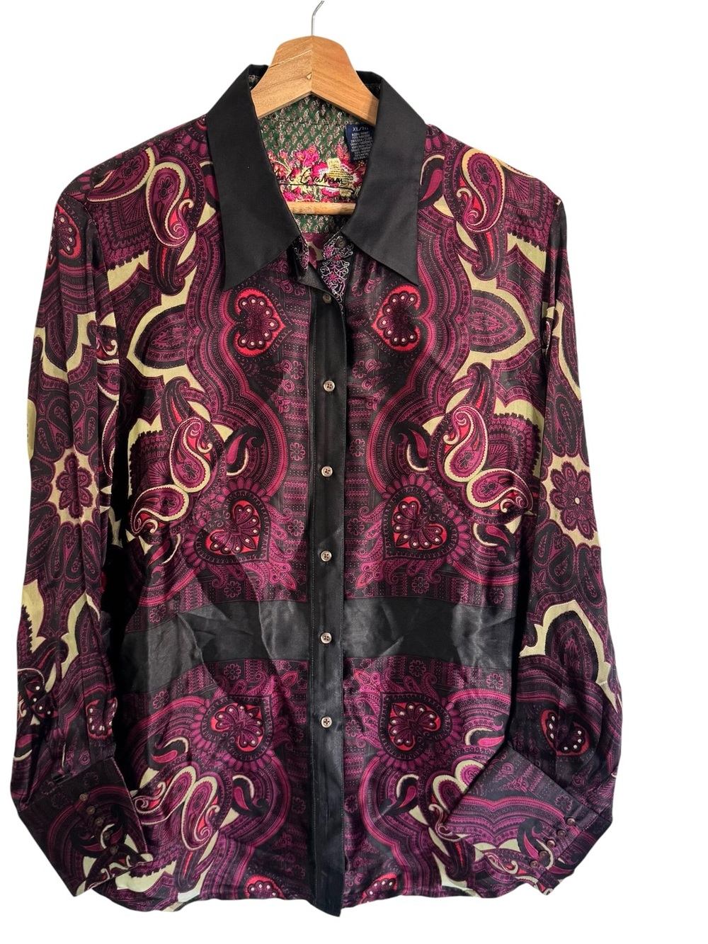 Robert Graham Women’s Silk Blend Paisley Print Button Down Shirt Blouse Pink XL